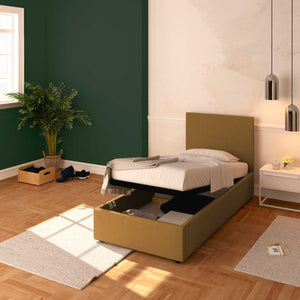 Baldiflex letto contenitore singolo in ecopelle sfoderabile Rossano nocciola da destra