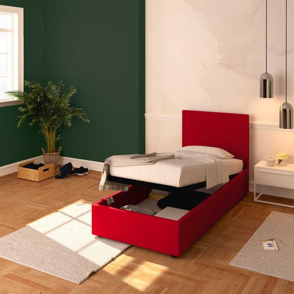 Baldiflex letto contenitore singolo in ecopelle sfoderabile Rossano rosso da destra