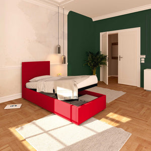 Baldiflex letto contenitore singolo in ecopelle sfoderabile Rossano rosso da sinistra