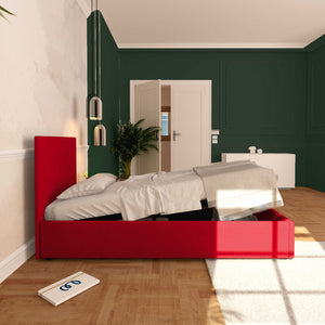 Baldiflex letto contenitore singolo in ecopelle sfoderabile Rossano rosso laterale