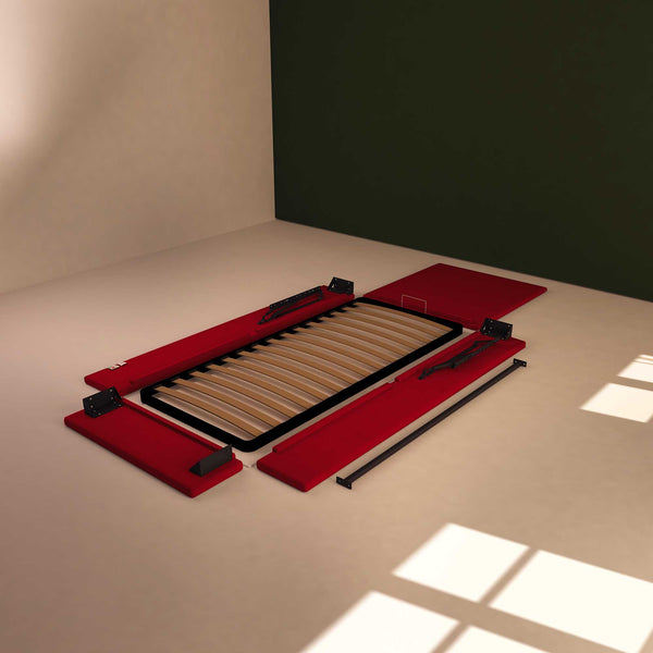 Baldiflex letto contenitore singolo in ecopelle sfoderabile Rossano rosso smontato