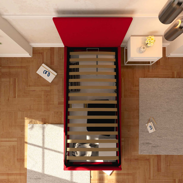 Baldiflex letto contenitore singolo in ecopelle sfoderabile Rossano rosso top