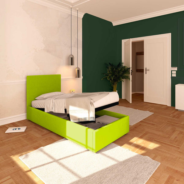 Baldiflex letto contenitore singolo in ecopelle sfoderabile Rossano verde mela da sinistra