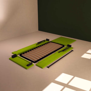 Baldiflex letto contenitore singolo in ecopelle sfoderabile Rossano verde mela smontato