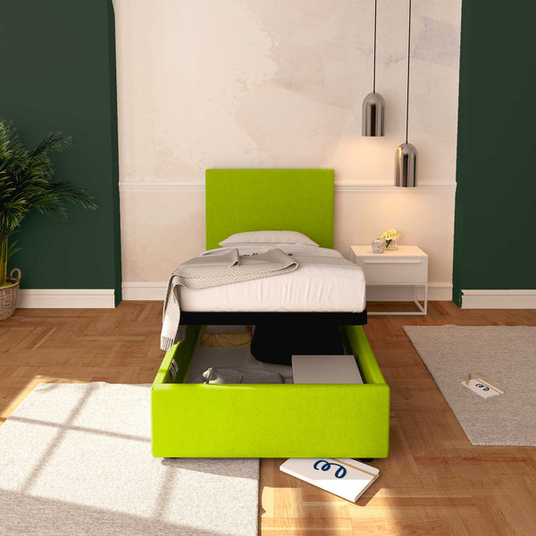 Baldiflex letto contenitore singolo in ecopelle sfoderabile Rossano verde mela