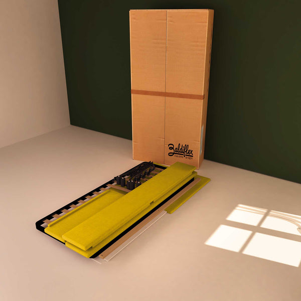 Baldiflex letto contenitore singolo in tessuto sfoderabile Rossano giallo senape scatola