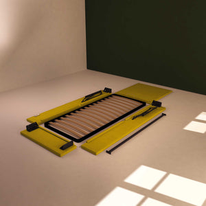 Baldiflex letto contenitore singolo in tessuto sfoderabile Rossano giallo senape smontato