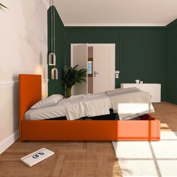 Baldiflex letto contenitore singolo in tessuto sfoderabile Rossano arancione laterale