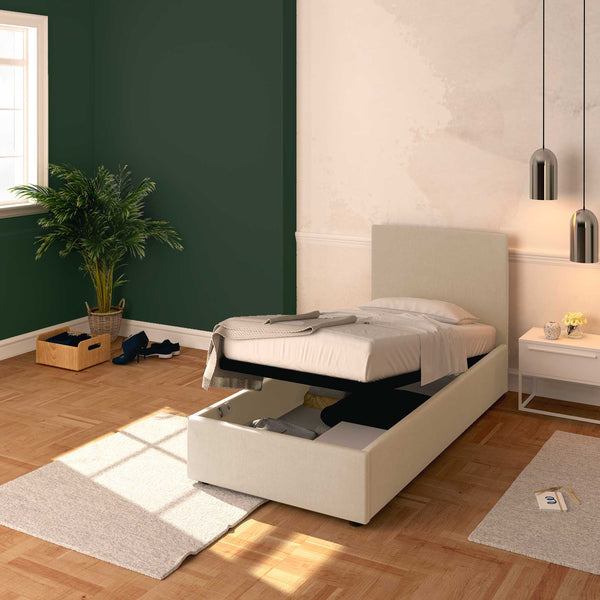 Baldiflex letto contenitore singolo in tessuto sfoderabile Rossano beige