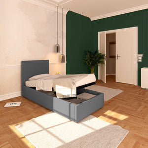 Baldiflex letto contenitore singolo in tessuto sfoderabile Rossano grigio antracite da sinistra