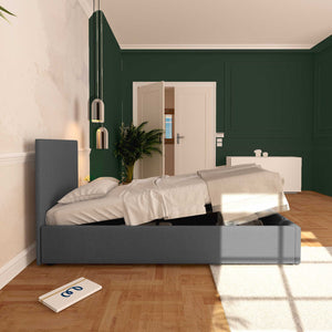 Baldiflex letto contenitore singolo in tessuto sfoderabile Rossano grigio antracite laterale