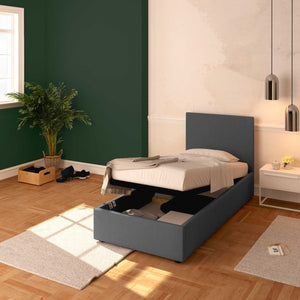 Baldiflex letto contenitore singolo in tessuto sfoderabile Rossano grigio antracite