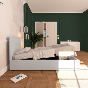 Baldiflex letto contenitore singolo in tessuto sfoderabile Rossano grigio chiaro laterale