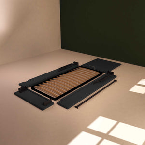 Baldiflex letto contenitore singolo in tessuto sfoderabile Rossano grigio grafite smontato