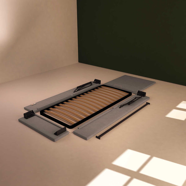 Baldiflex letto contenitore singolo in tessuto sfoderabile Rossano grigio smontato