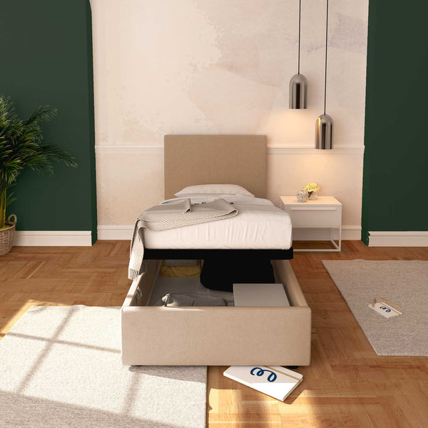 Baldiflex letto contenitore singolo in tessuto sfoderabile Rossano grigio talpa frontale