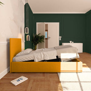 Baldiflex letto contenitore singolo in tessuto sfoderabile Rossano mango laterale