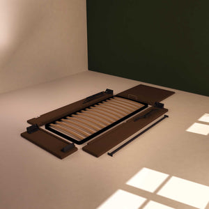 Baldiflex letto contenitore singolo in tessuto sfoderabile Rossano marrone smontato