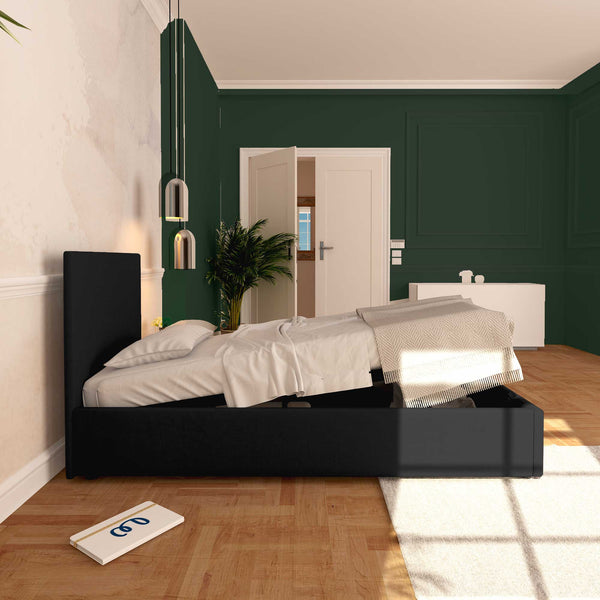 Baldiflex letto contenitore singolo in tessuto sfoderabile Rossano nero laterale