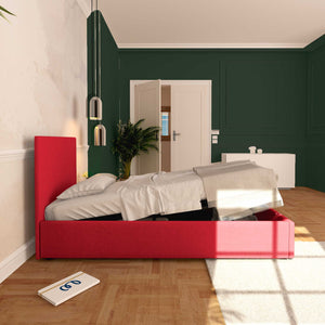 Baldiflex letto contenitore singolo in tessuto sfoderabile Rossano rosso laterale