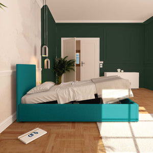 Baldiflex letto contenitore singolo in tessuto sfoderabile Rossano turchese laterale