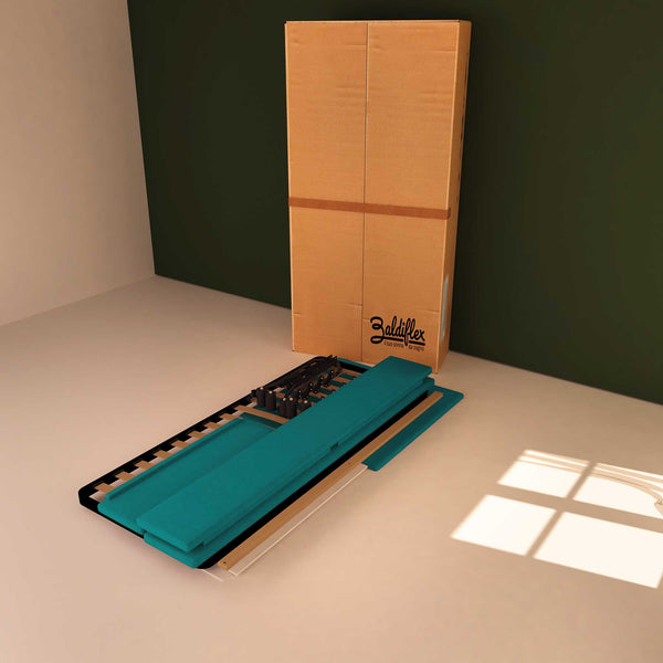 Baldiflex letto contenitore singolo in tessuto sfoderabile Rossano turchese scatola