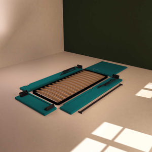 Baldiflex letto contenitore singolo in tessuto sfoderabile Rossano turchese smontato