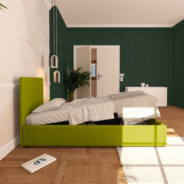 Baldiflex letto contenitore singolo in tessuto sfoderabile Rossano verde laterale