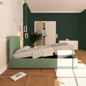 Baldiflex letto contenitore singolo in tessuto sfoderabile Rossano verde menta laterale