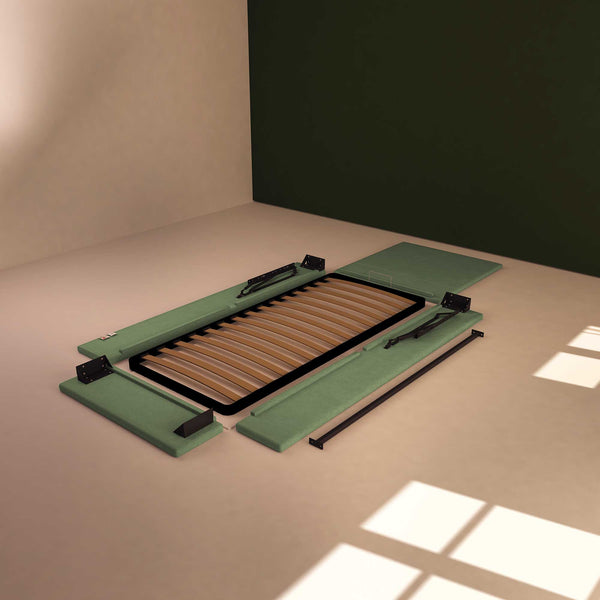 Baldiflex letto contenitore singolo in tessuto sfoderabile Rossano verde menta smontato