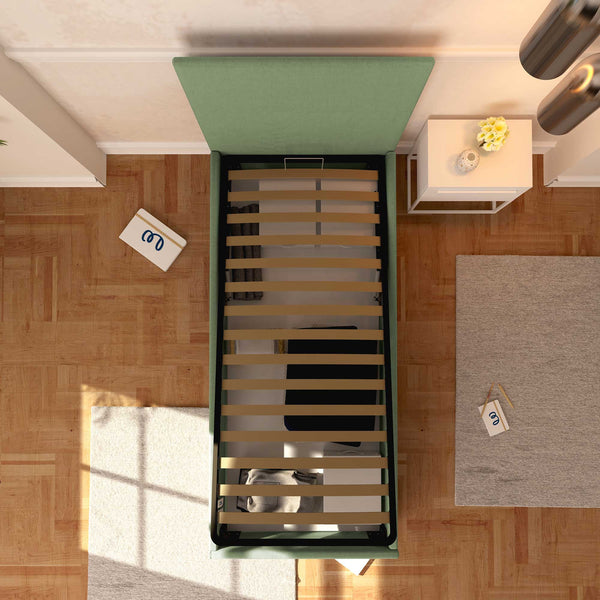 Baldiflex letto contenitore singolo in tessuto sfoderabile Rossano verde menta top