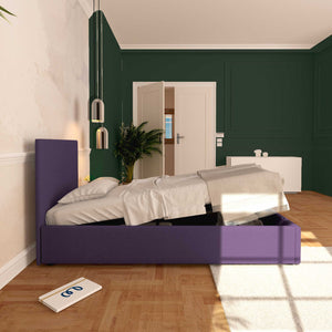 Baldiflex letto contenitore singolo in tessuto sfoderabile Rossano viola laterale