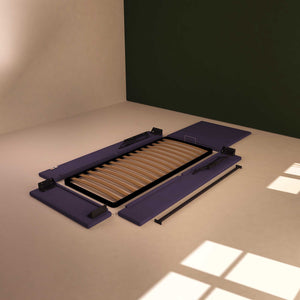 Baldiflex letto contenitore singolo in tessuto sfoderabile Rossano viola smontato