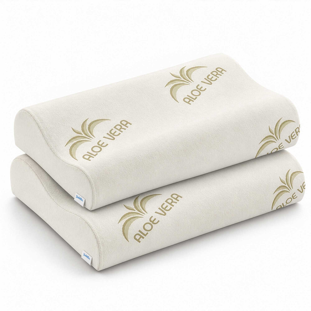 Pair of memory foam neck pillows with Aloe vera lining
