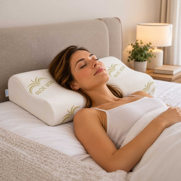Coppia cuscini cervicale memory con fodera in Aloe vera