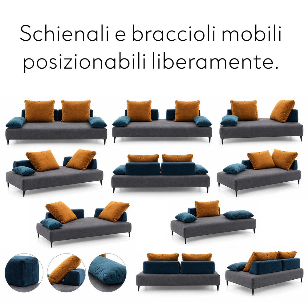 Divano lineare in tessuto con schienali mobili Eduard 195x120