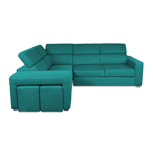 Divano letto angolare con due cubi pouf Gregory