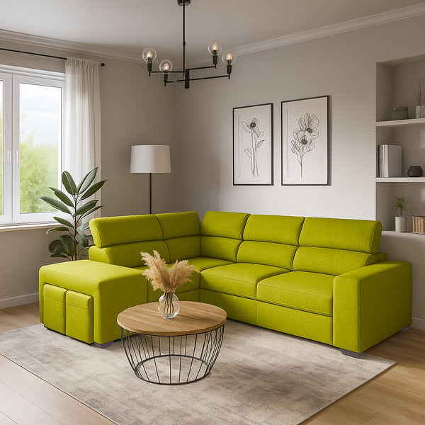 Divano letto angolare con due cubi pouf Gregory