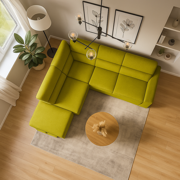 Divano letto angolare con due cubi pouf Gregory