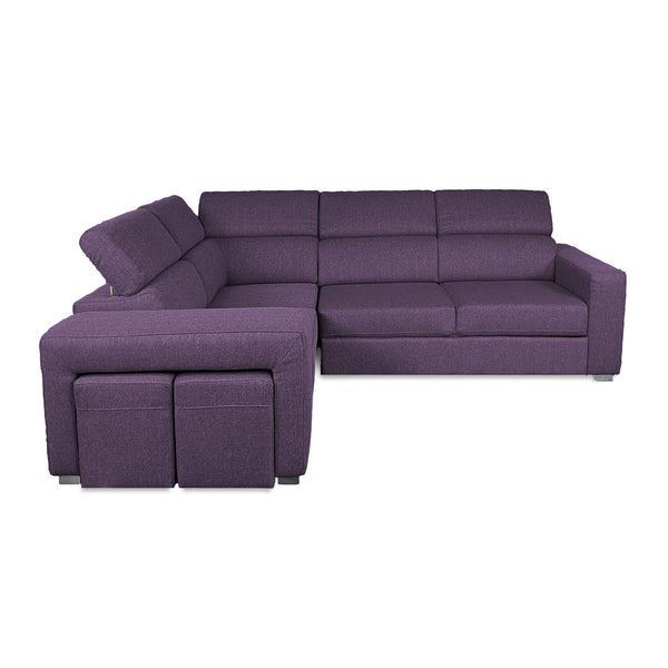 Divano letto angolare con due cubi pouf Gregory