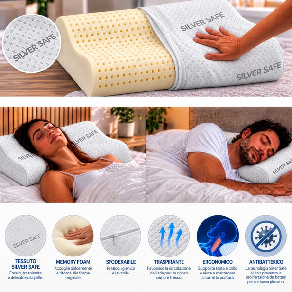 infografica cuscino lattice cervicale fodera silver safe