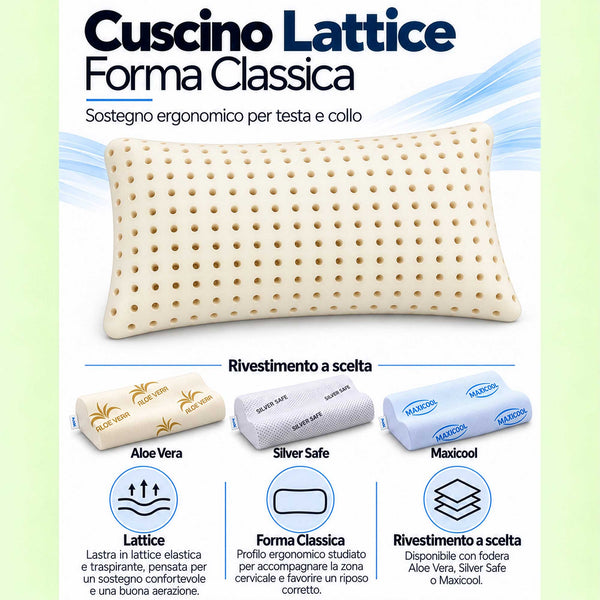 infografica cuscino lattice forma classica fodera aloe vera