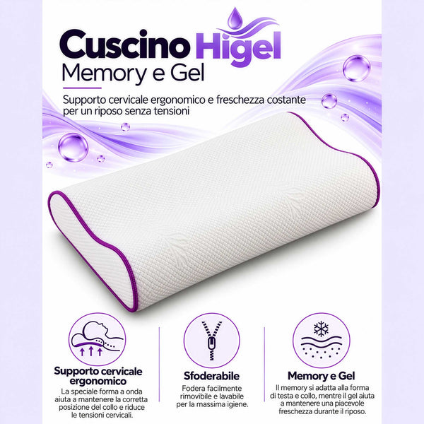 Cuscino cervicale memory e gel Higel