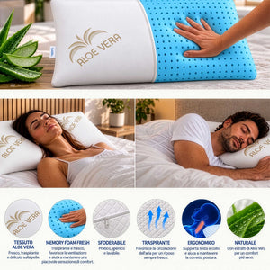 infografica cuscino memory fresh rivestimento aloe vera