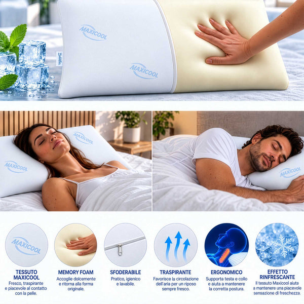 infografica cuscino memory saponetta rivestimento maxicool