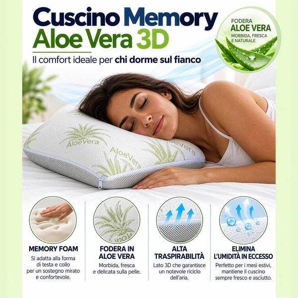 Coppia cuscini saponetta memory con fodera in Aloe 3D