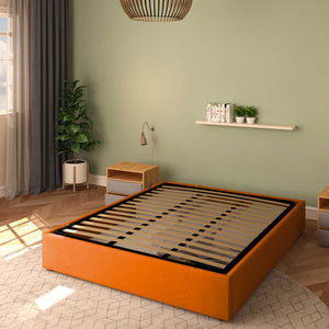 Baldiflex letto contenitore king size queen size senza testata in ecopelle Cloe arancione da destra