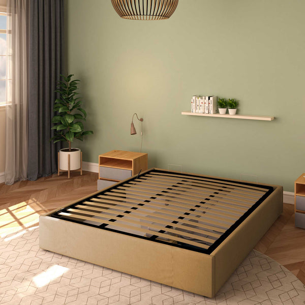 Baldiflex letto contenitore king size queen size senza testata in ecopelle Cloe beige da destra