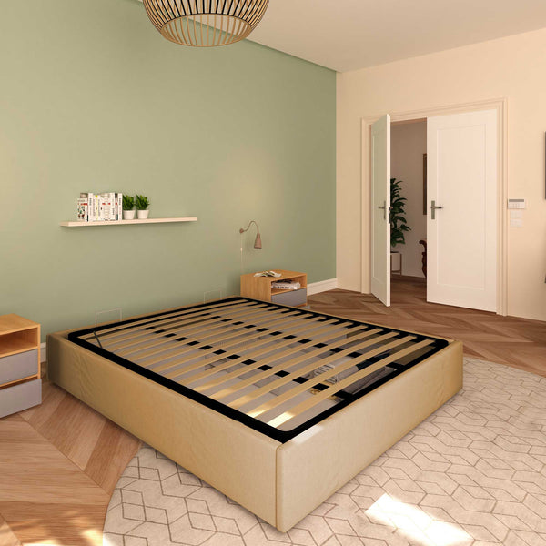 Baldiflex letto contenitore king size queen size senza testata in ecopelle Cloe beige da sinistra