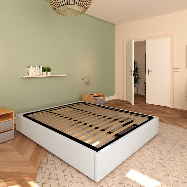 Baldiflex letto contenitore king size queen size senza testata in ecopelle Cloe bianco da sinistra